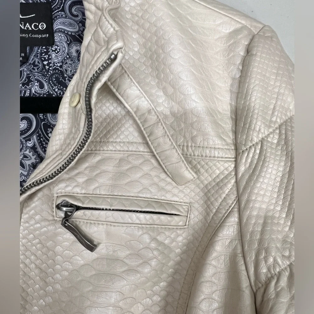 Montanaco Croc Embossed‎ Metallic Cream Moto Jacket Size M